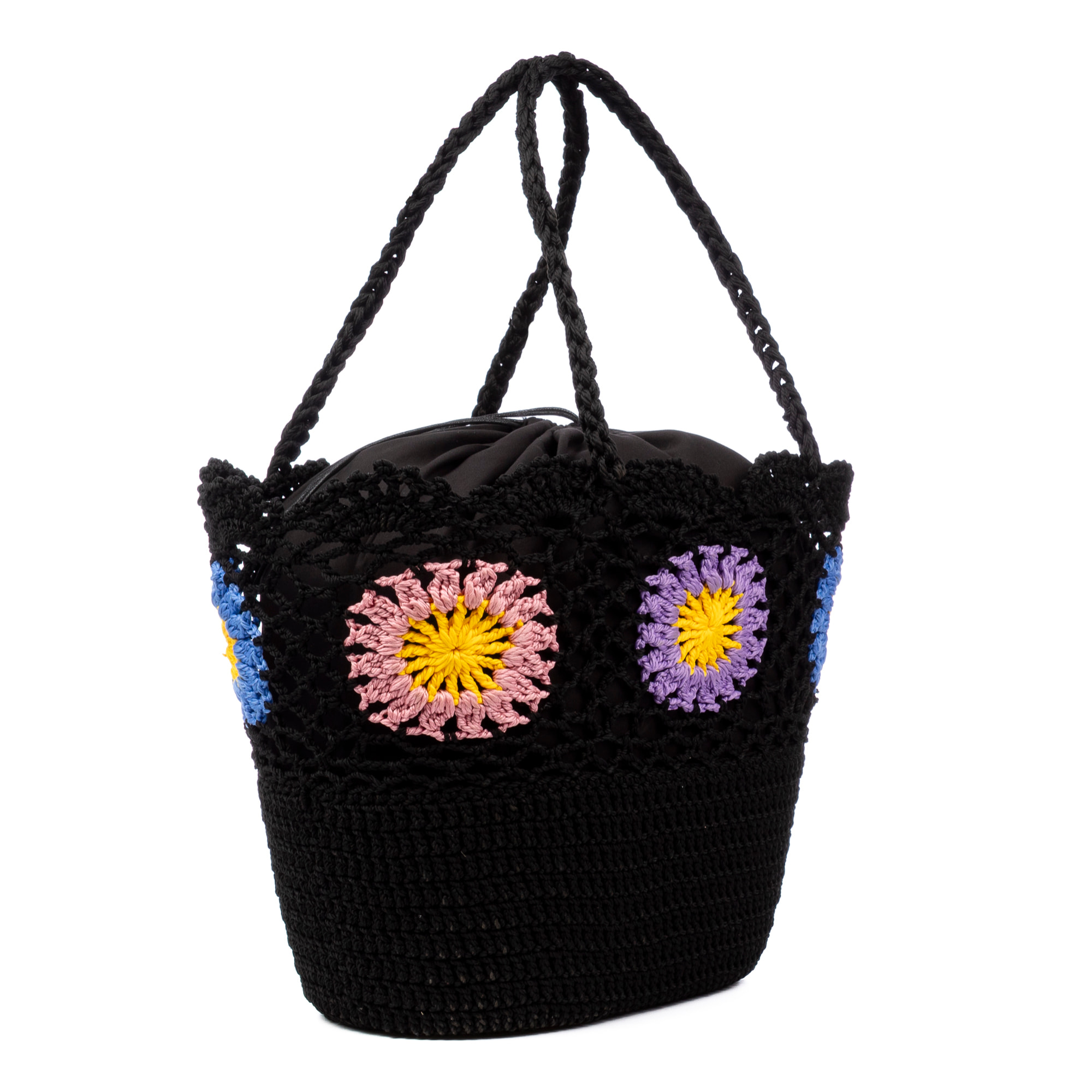 Villaga borsa a spalla donna. Realizzata in cotone, con fiori decorativi.