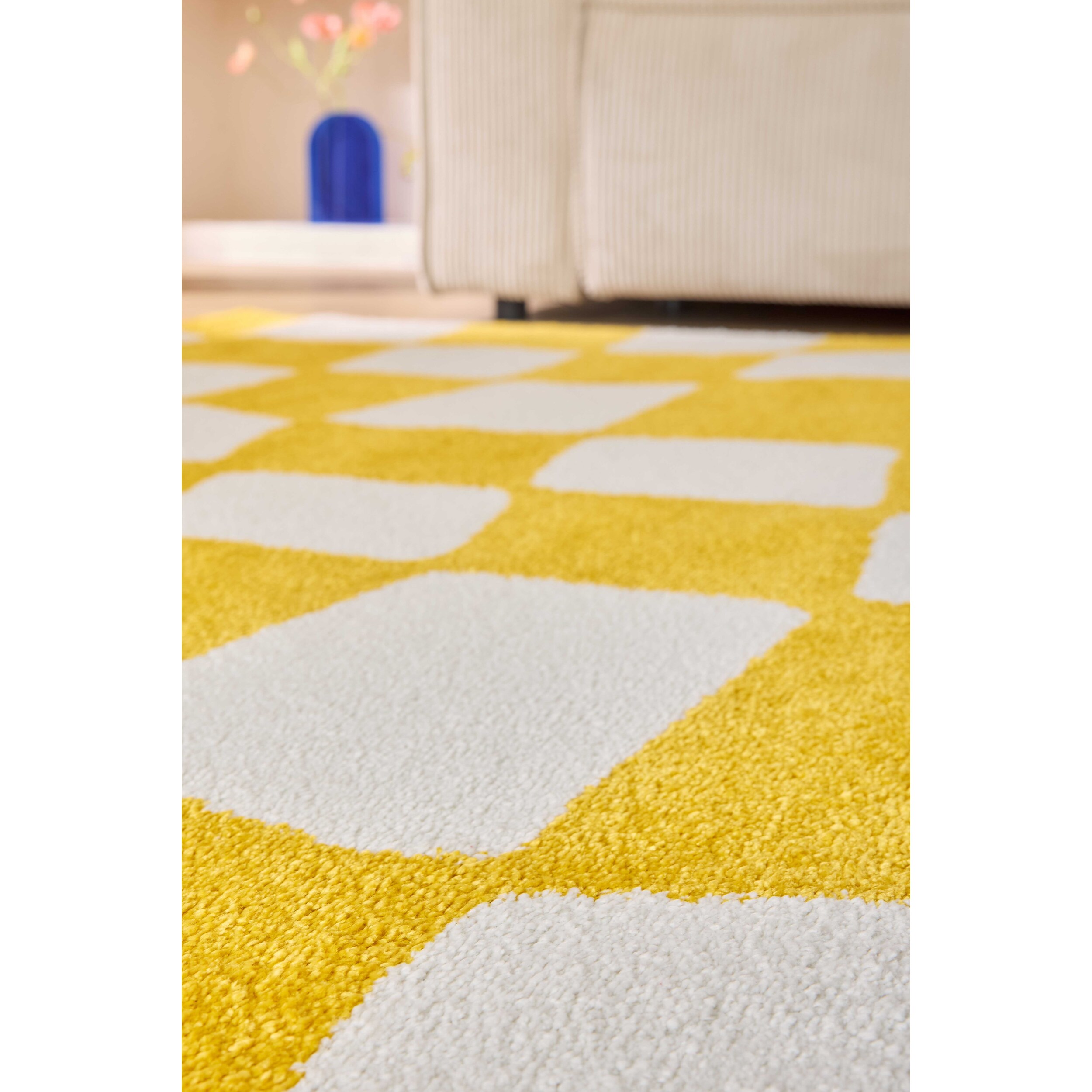 GROOVY - Tapis rétro coloré style seventies - Confortable et moelleux - Jaune