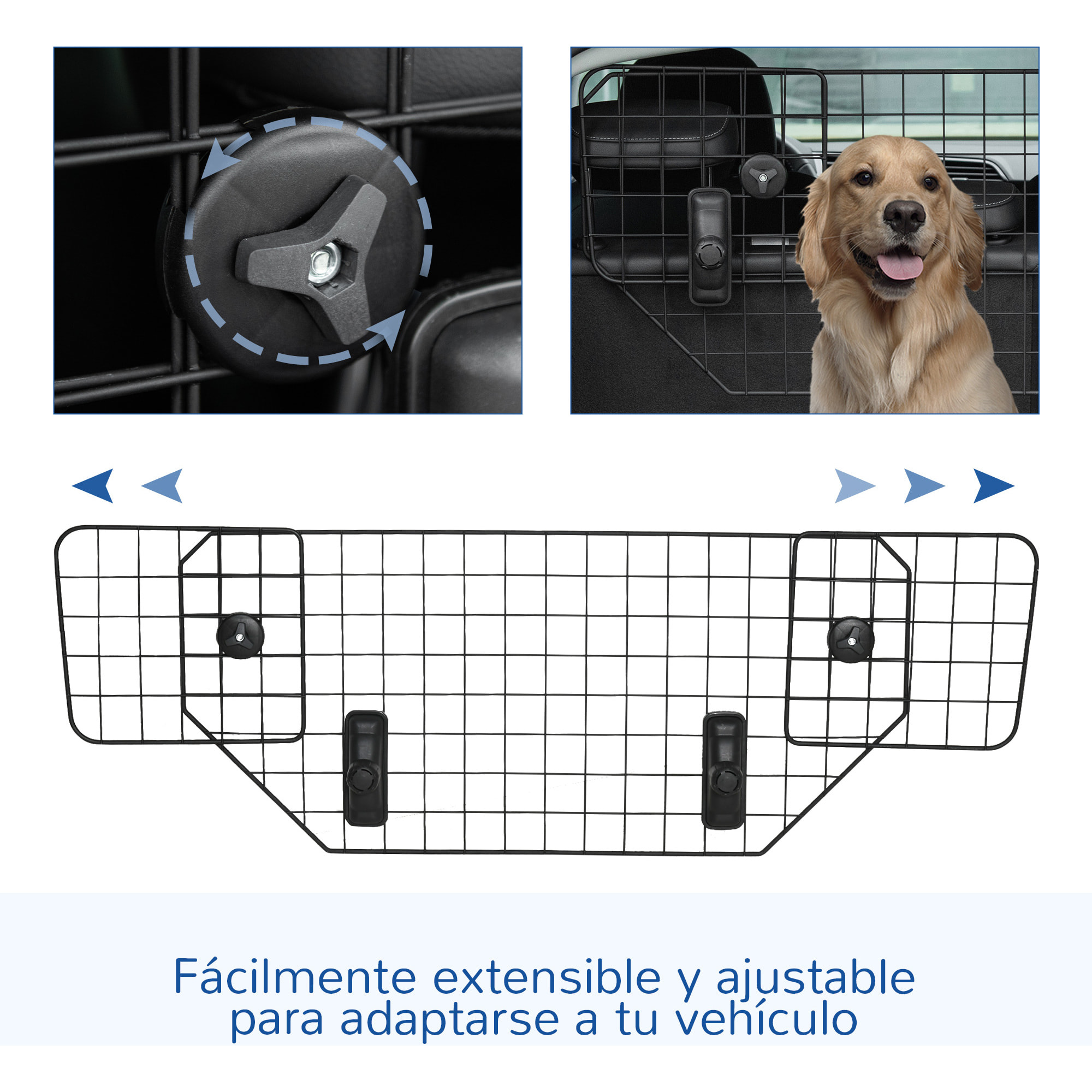 Rejilla de Seguridad de Coche Perros Extensible Barrera Protectora 90-120x40,5cm
