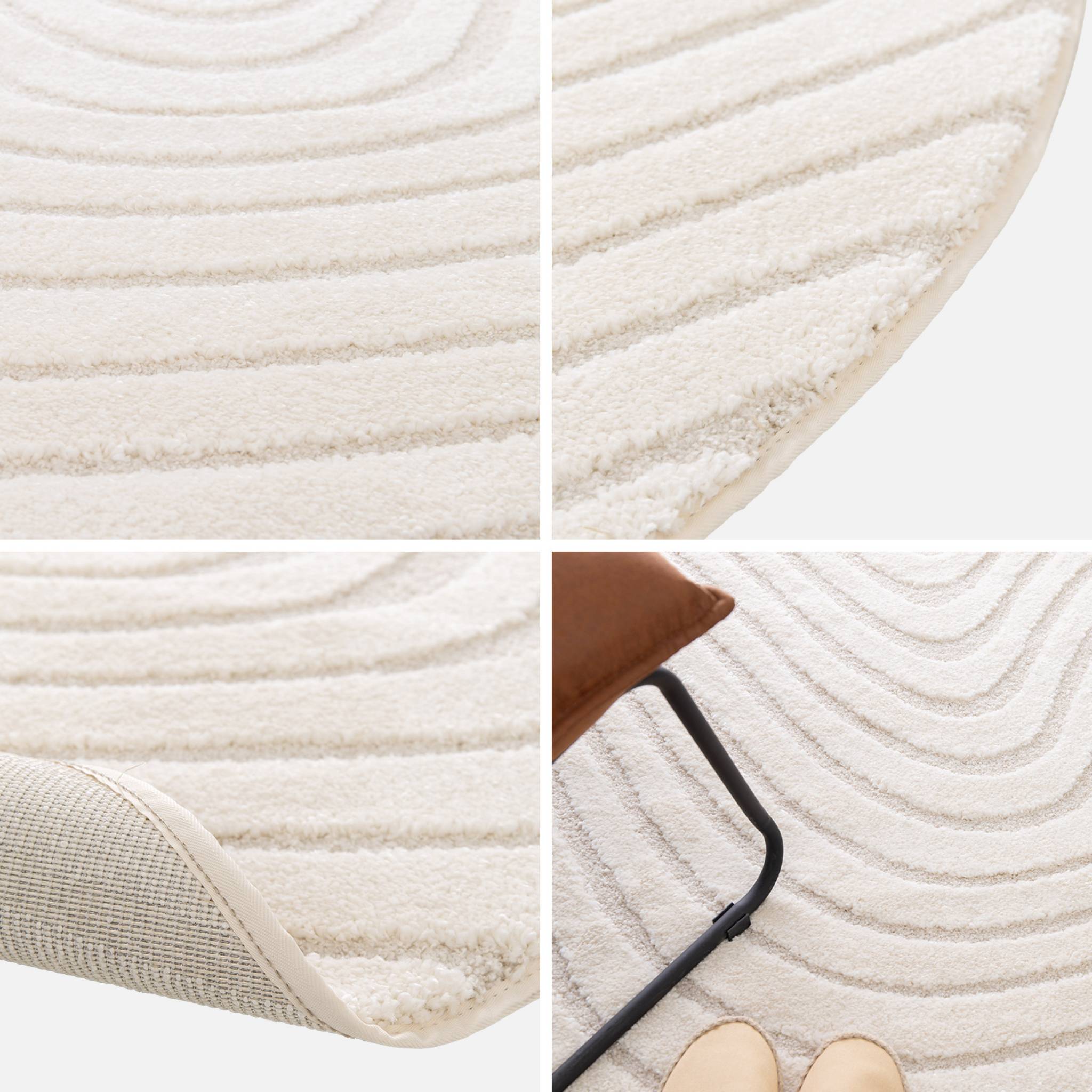 Tapis rond intérieur motifs ondulations en relief créme CHUCK