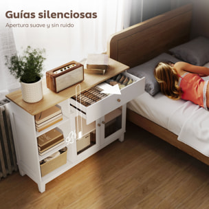 Aparador 2 Puertas de Vidrio Aparador para Salón Moderno con Cajón Compartimentos Abiertos y Estantes Ajustables para Comedor Entrada Blanco 100x35x80,3 cm