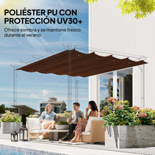 Techo de Pérgola 3x2,5 m, Techo de Repuesto Retráctil para Marco de Pérgola de 3x2 m, UV30+, Toldo de Tela Solo para Cenador Jardín con 8 Orificios de Drenaje, Café