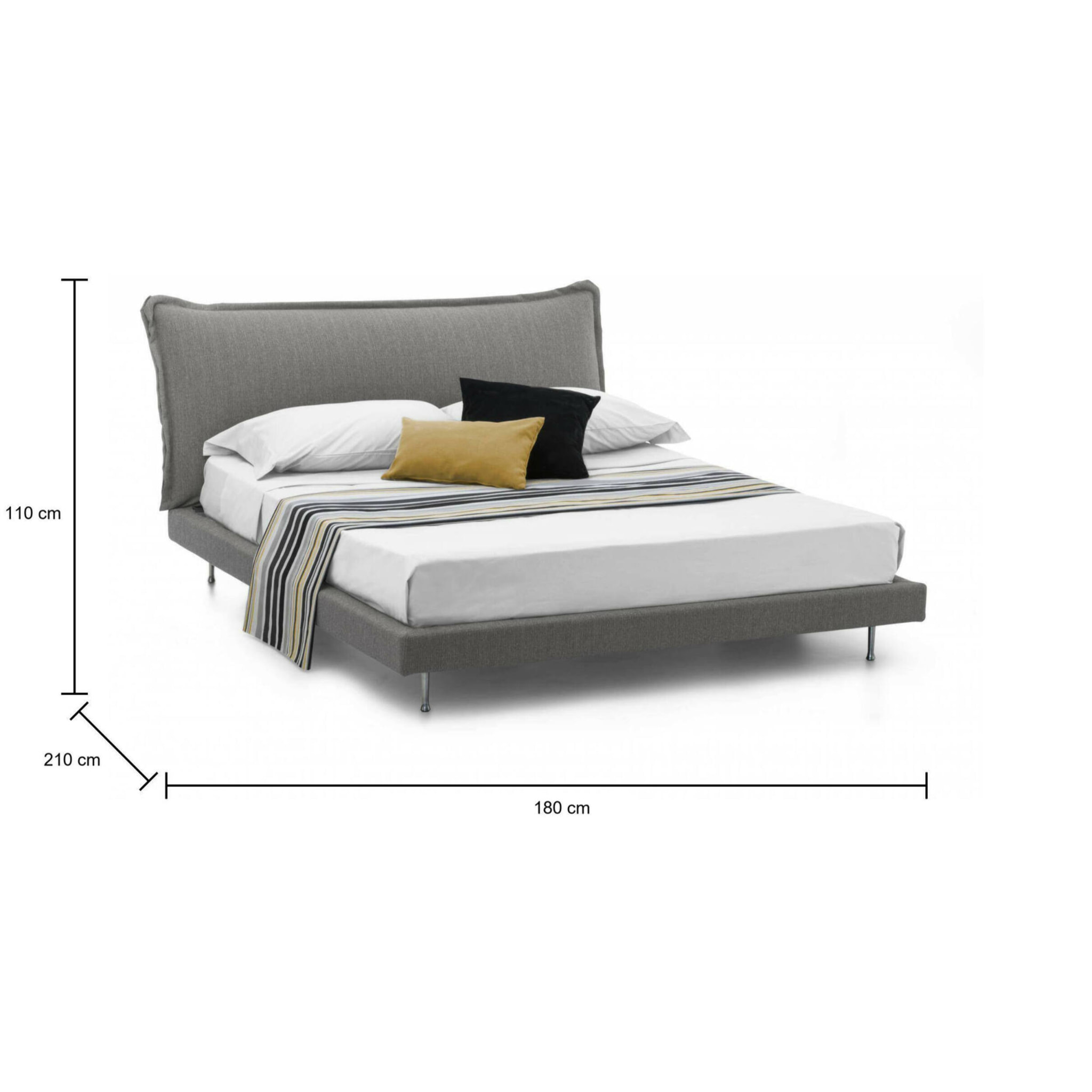 Letto matrimoniale Arcore, Letto fisso con rivestimento e testata in tessuto, 100% Made in Italy, adatto per materasso Cm 160x190, Grigio