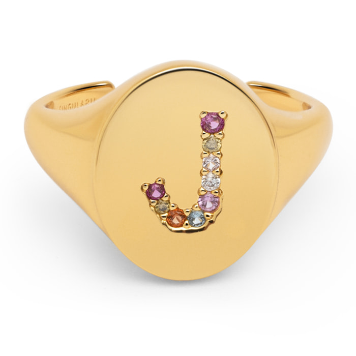 Anillo Personalizado Signet Letter Colors Baño Oro