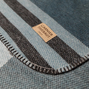 Plaid coton mélangé 415 g/m² motif jacquard gris bleu Livio blue