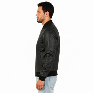 Giubbino in vera pelle di vitello foderato con trapunta invernale Nero-Slim Fit