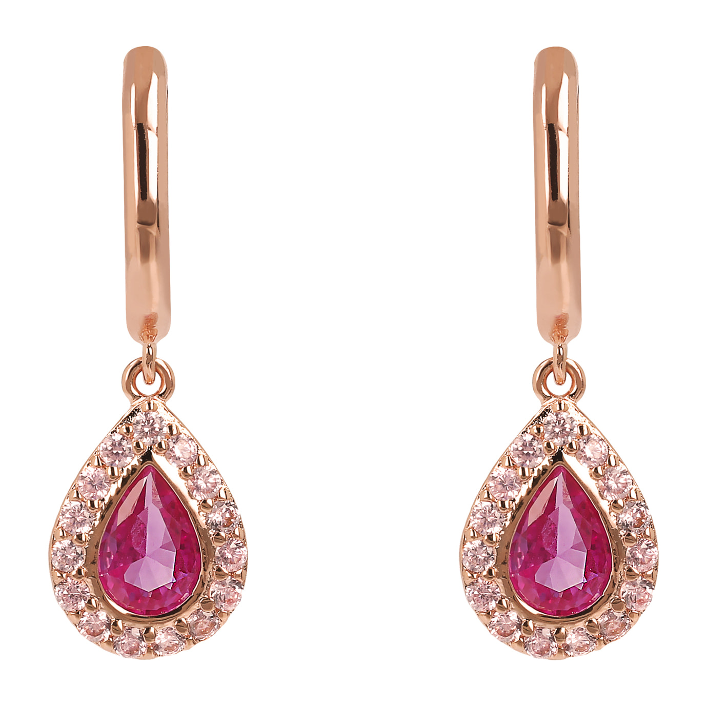 Orecchini Pendenti con Goccia in Cubic Zirconia Rosa