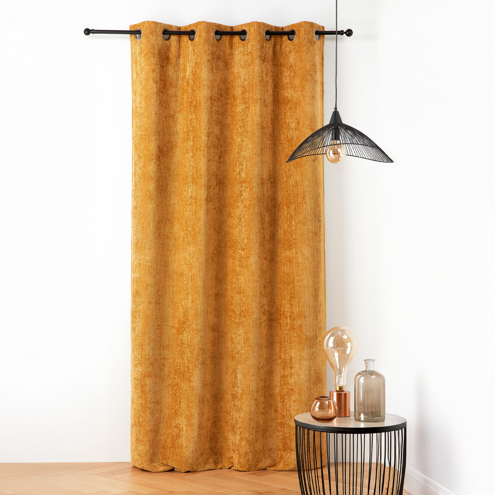 Rideau thermique et phonique velours chenille - Jaune