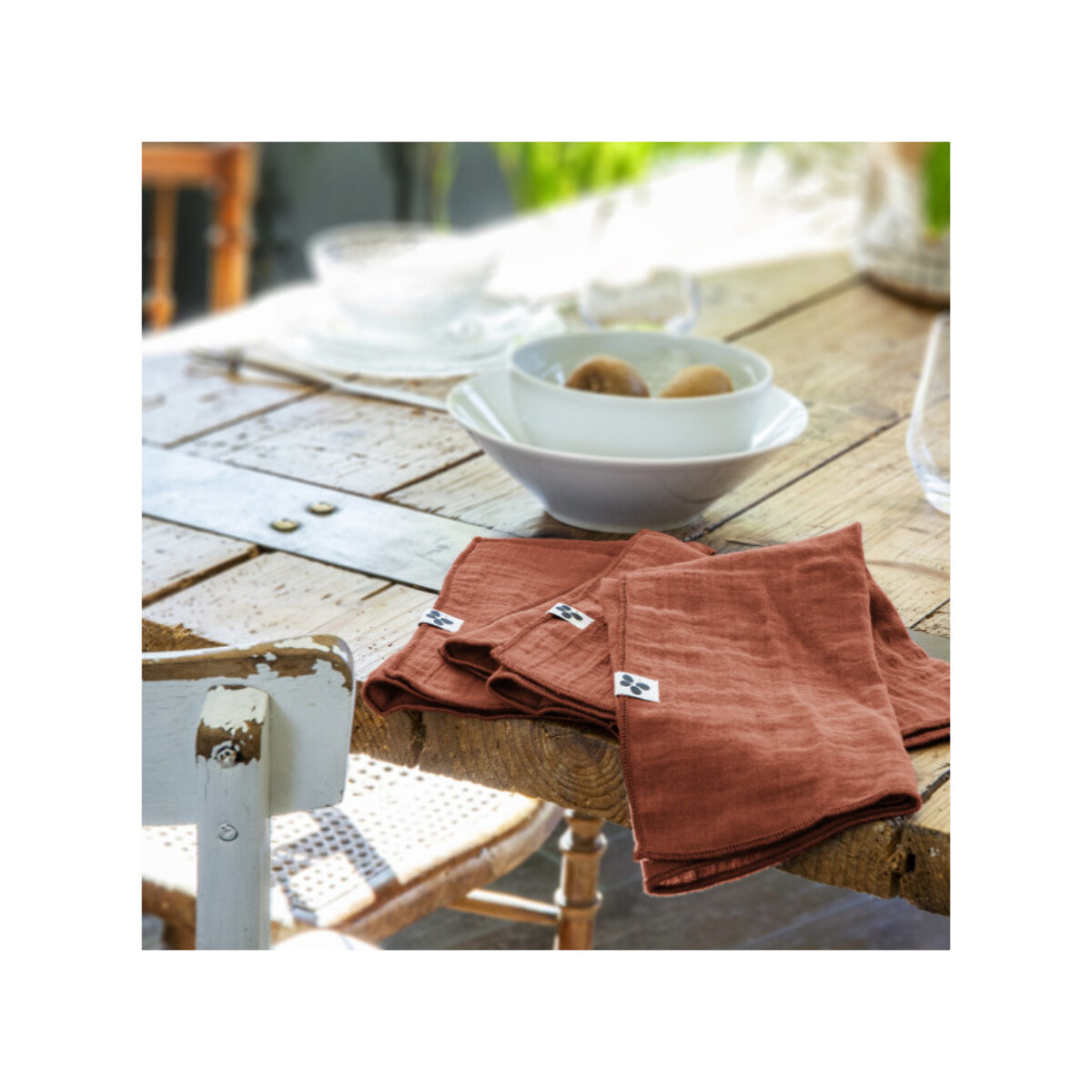 Lot de 3 serviettes 40x40 cm en gaze de coton - 10 coloris - GAIA