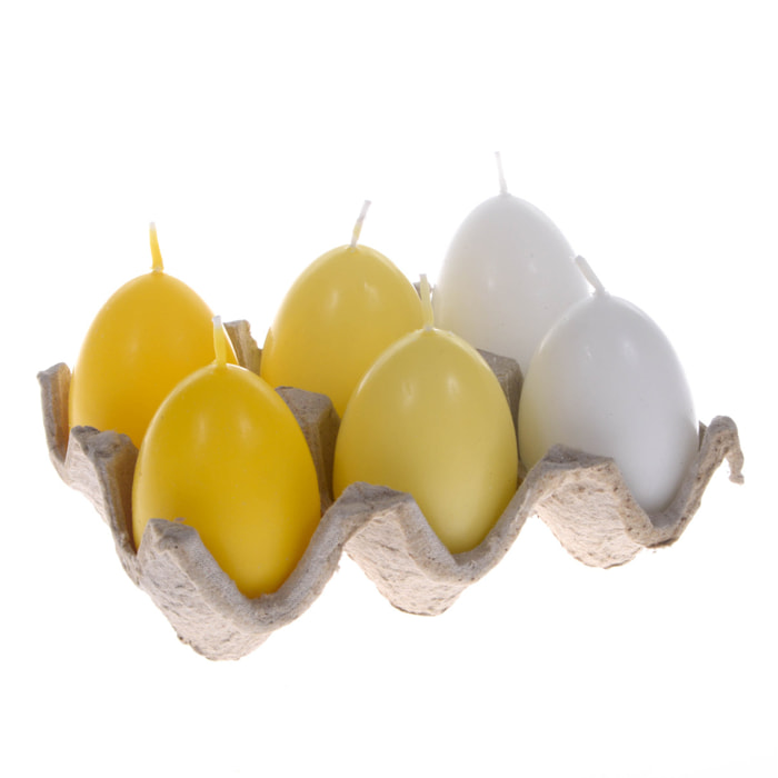 Candele A Uova Con Plateau, 6 Pezzi. Altezza 7 Cm - Pezzi 3 - 14X7X10cm - Colore: Giallo - Bianchi Dino - Candele Pasquali