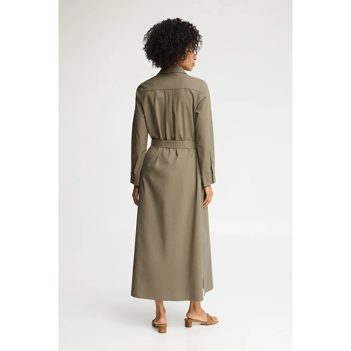 Vestito chemisier cotolino kaki a maniche lunghe con logo Rigby Go