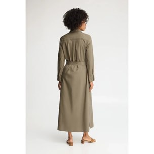 Vestito chemisier cotolino kaki a maniche lunghe con logo Rigby Go