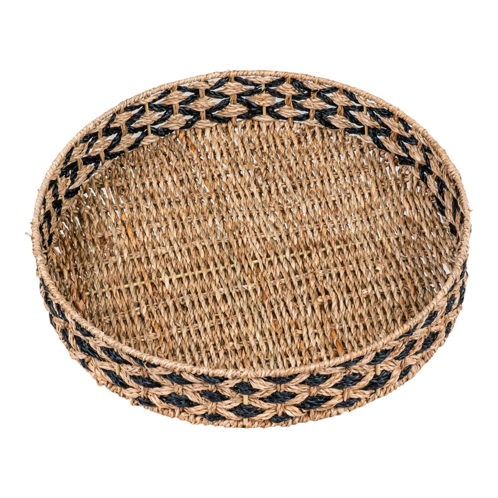 Nerja — Vassoio rotondo in alghe marine intrecciate nero/naturale, ø38 cm