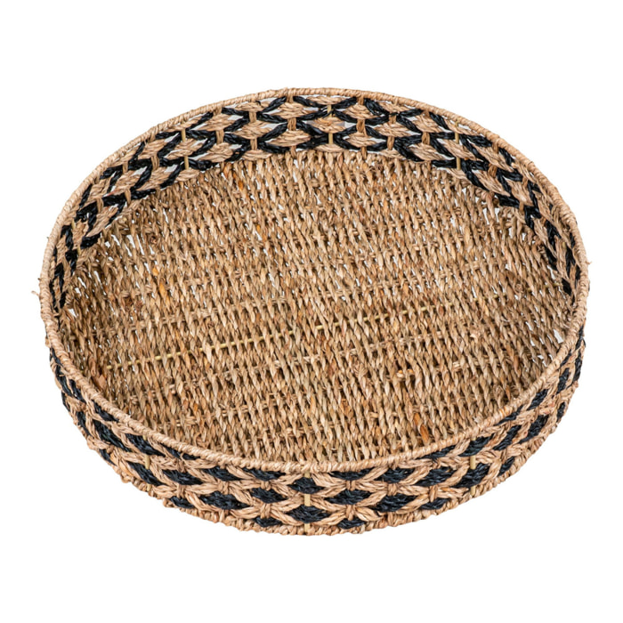 Nerja — Vassoio rotondo in alghe marine intrecciate nero/naturale, ø38 cm