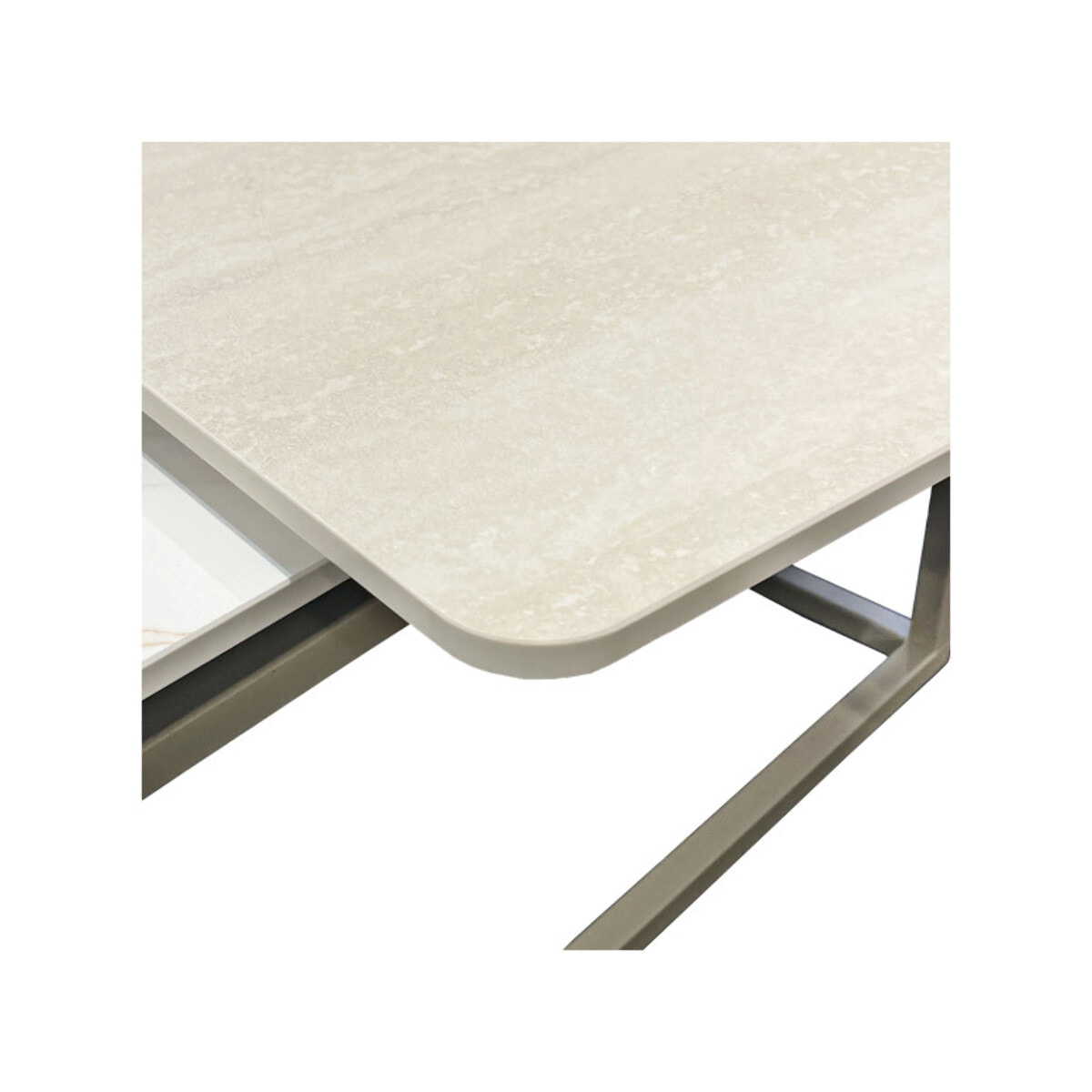 Table basse rotative 2 plateaux céramique pied métal beige – MATERA