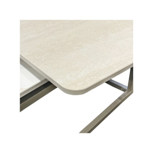 Table basse rotative 2 plateaux céramique pied métal beige – MATERA