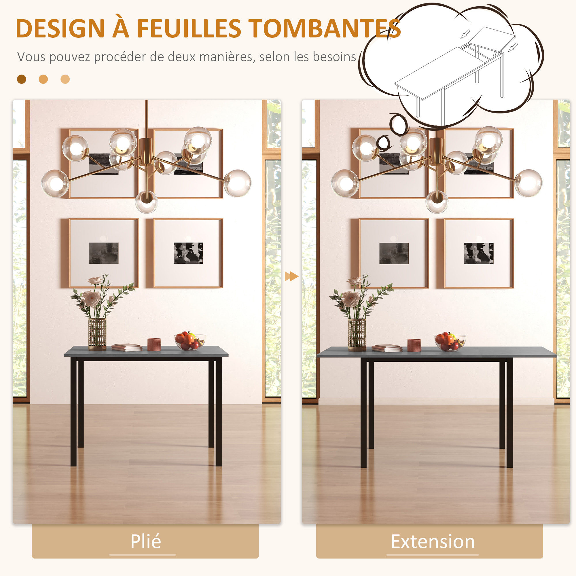 Table à manger extensible grand plateau 6 personnes acier MDF béton ciré