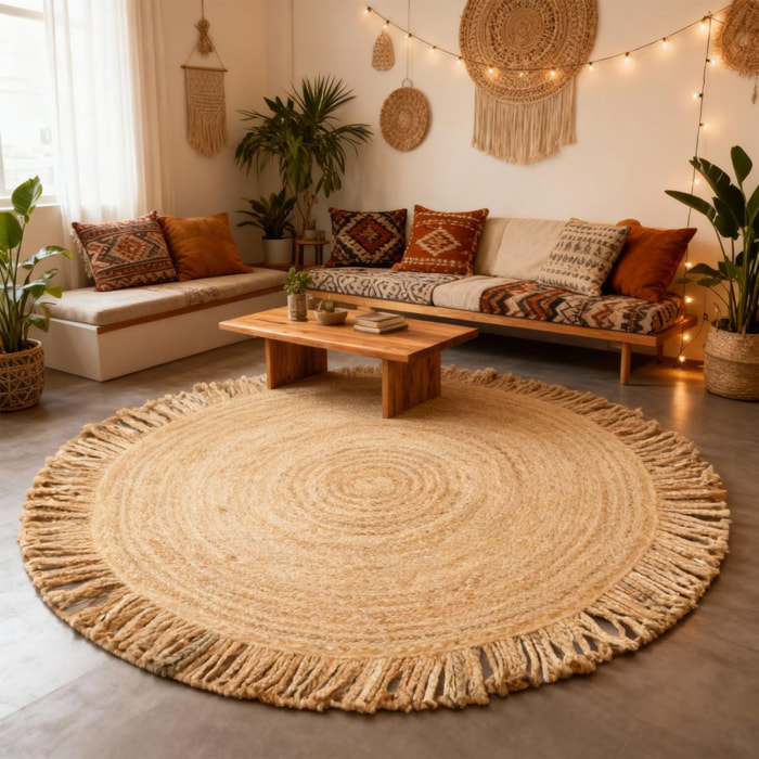 Tapis kilim rond fabriqué à la main en jute TIRA