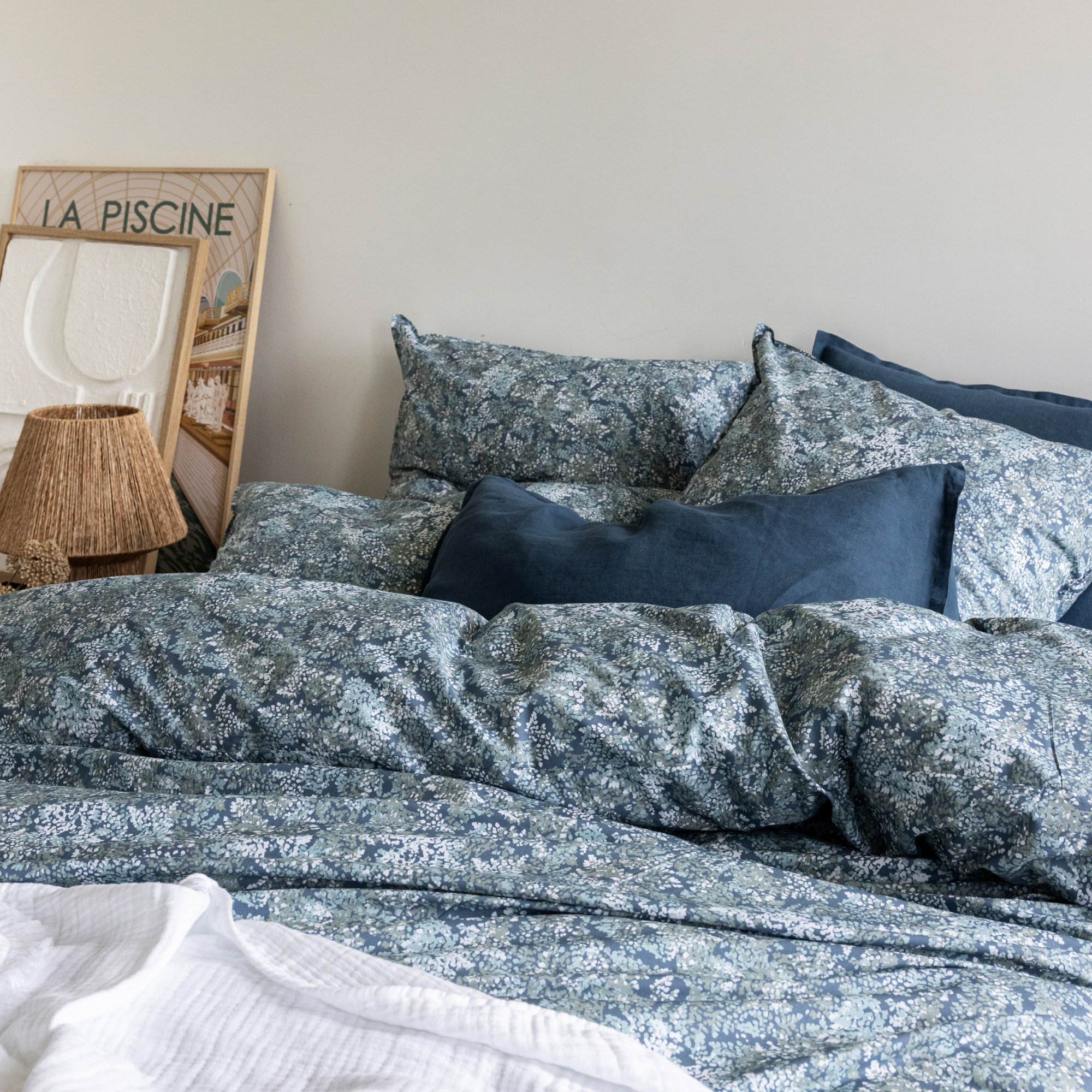 Drap plat en percale de coton, BRUME VÉGÉTALE