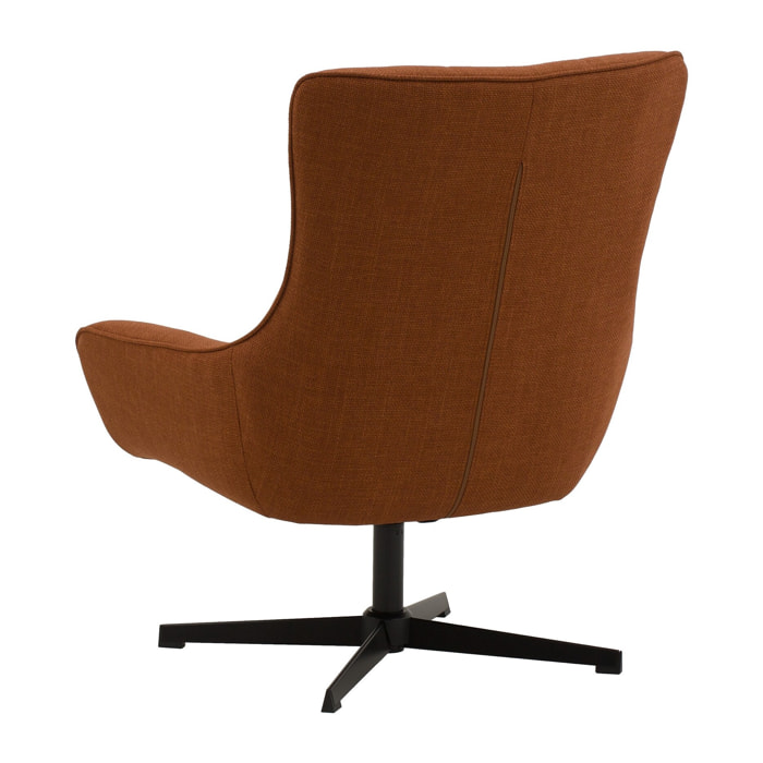 Poltrona girevole CARTAGENA in tessuto terracotta e base in metallo nero
