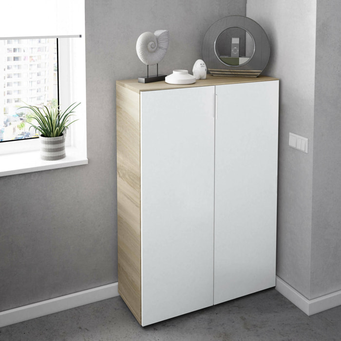 Armadio multiuso 2 ante Athenodora, Mobile ausiliario, Guardaroba basso porta scarpe con 6 ripiani, Scarpiera bassa, 70x36h103 cm, Rovere e Bianco