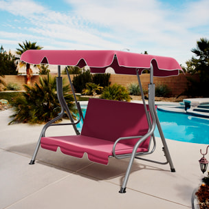 Dondolo 3 Posti Algarve Con Tettuccio Parasole Regolabile Cuscini Imbottiti Struttura Robusta In Acciaio Da Giardino 170 x 110 x 153 cm Bordeaux
