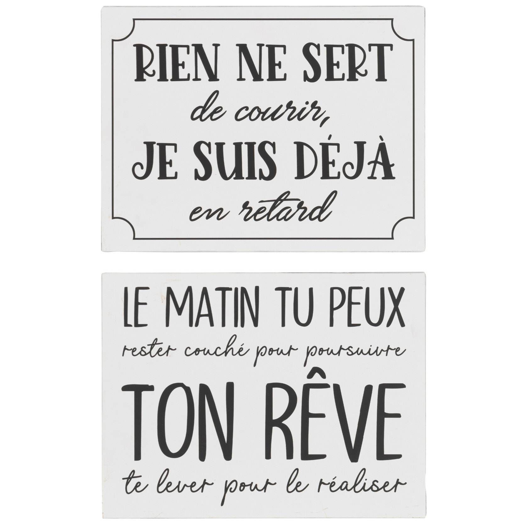 J-Line Pancarte Textes Français Retard Reve Metal Blanc/Noir Assortiment De 2