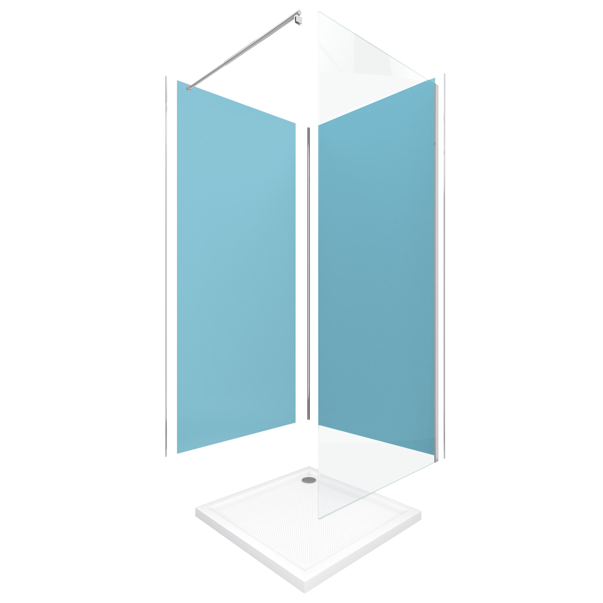 Pack Douche a l'Italienne 90x90 - Kit Panneaux Muraux Bleu/Chrome + Receveur + Paroi 6 mm