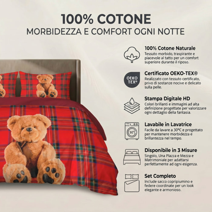Parure Copripiumino in 100% Cotone con Federe Coordinate, Morbida e Traspirante, Certificata OEKO-TEX, Fantasie Moderne per Camera da Letto