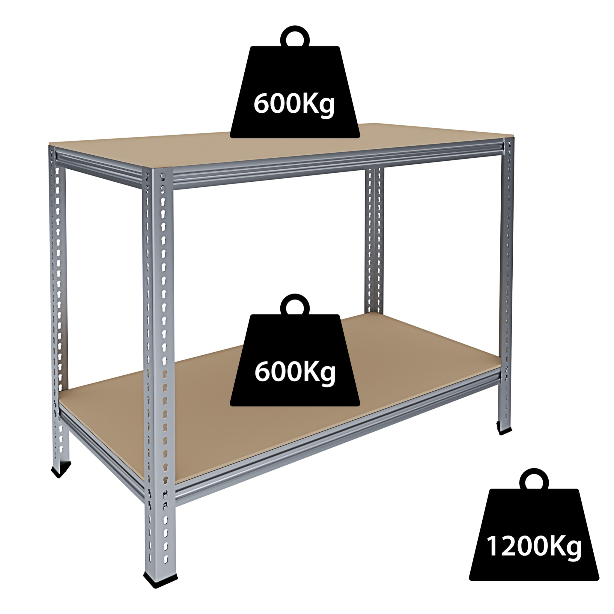 Banco Tavolo Da Lavoro Senza Bulloni In Acciaio Metallo e MDF Portata Fino a 1200 Kg Con 2 Ripiani Regolabili Garage Officina Cantina 96 x 120 x 60 cm