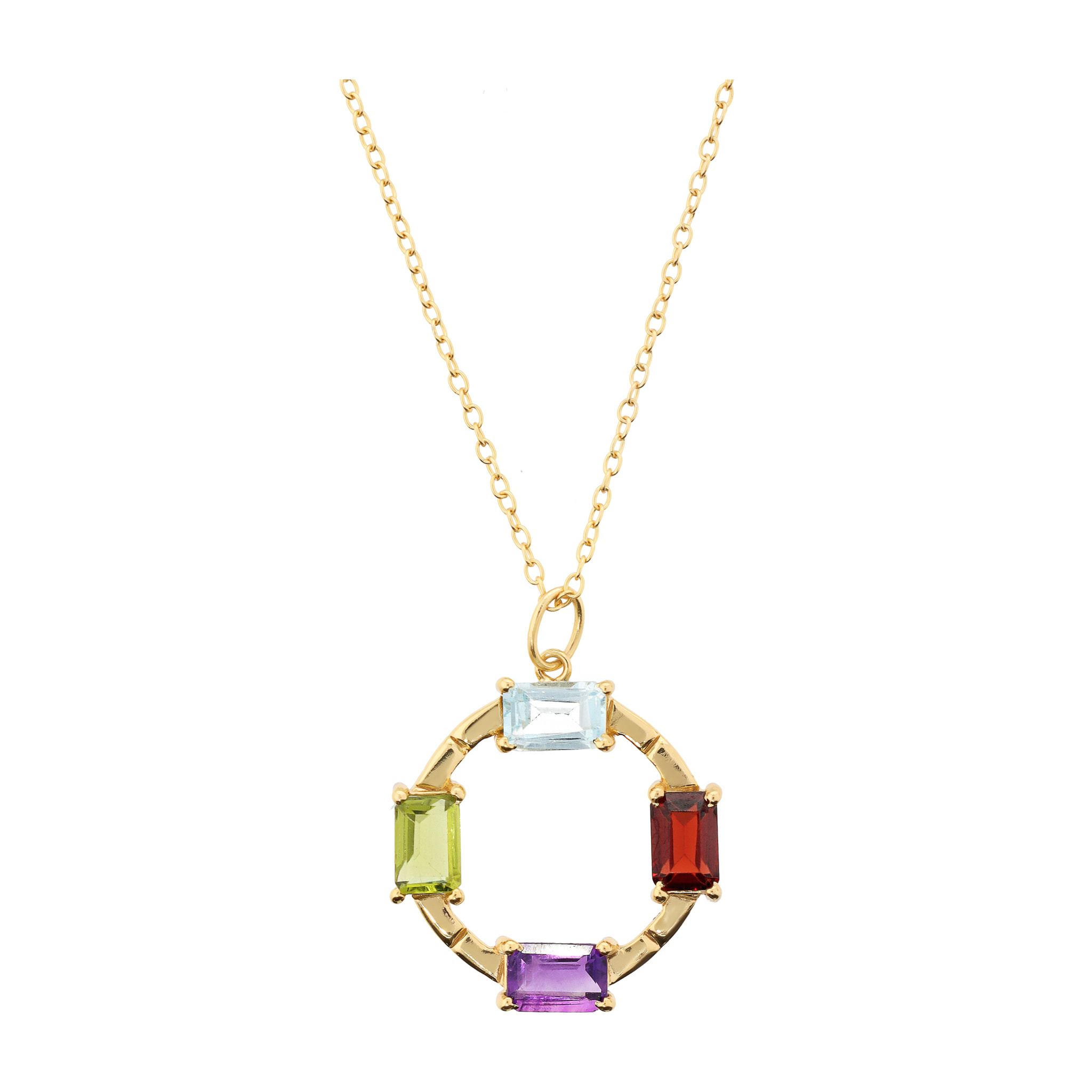 Collana in Argento 925 placcato Oro Giallo 18Kt con Pendente di Pietre Naturali Sfaccettate