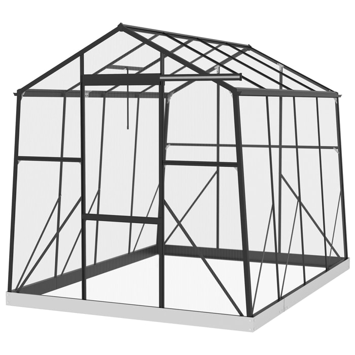 Invernadero de Jardín Policarbonato 2x2,5x2 m Invernadero de Huerto Vivero Casero con Marco de Aleación de Aluminio Ventana Regulable en 5 Niveles y Base para Cultivo Transparente y Negro