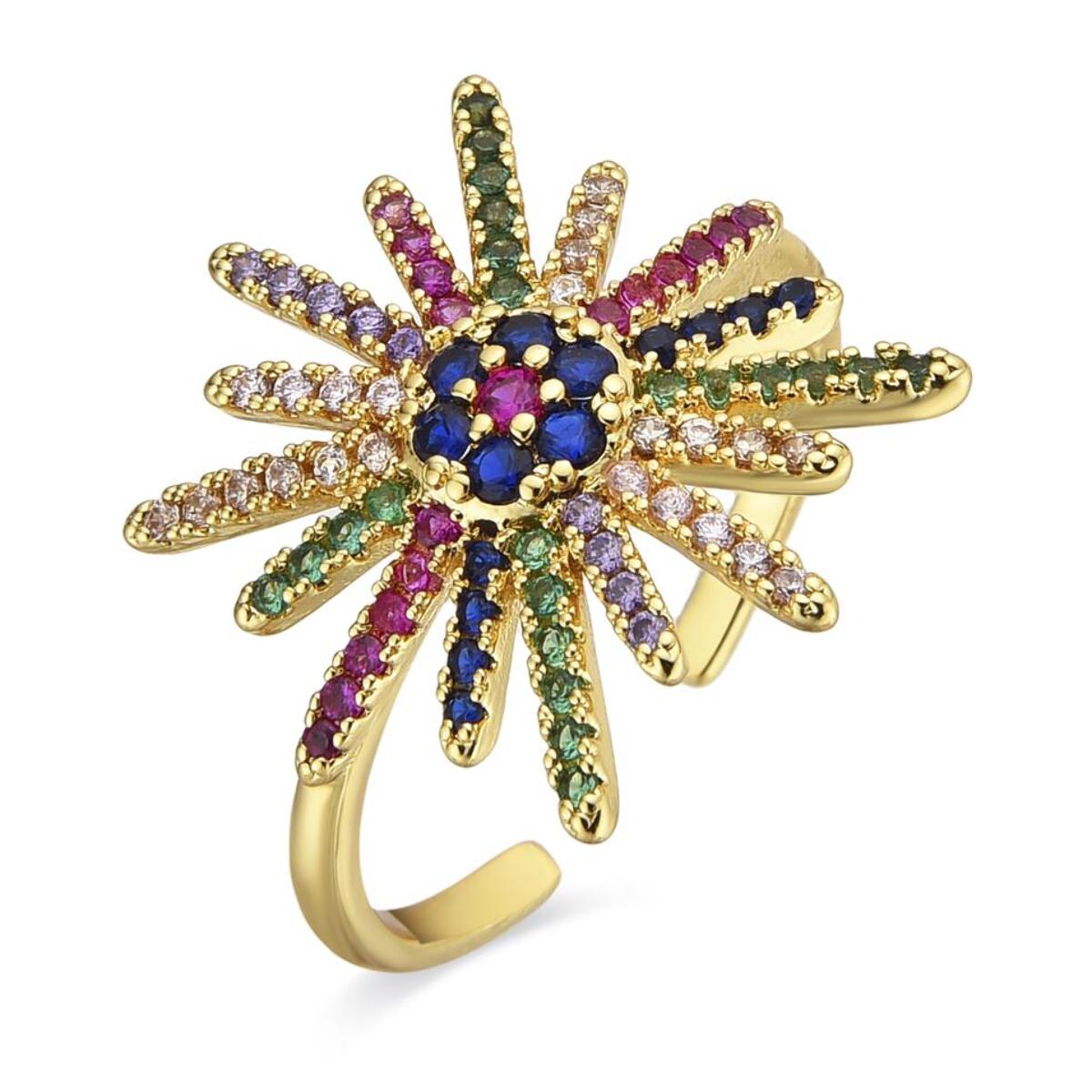 Anillo con Circonita Multicolor acabado oro 18k