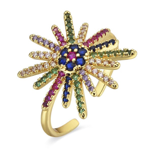 Anillo con Circonita Multicolor acabado oro 18k