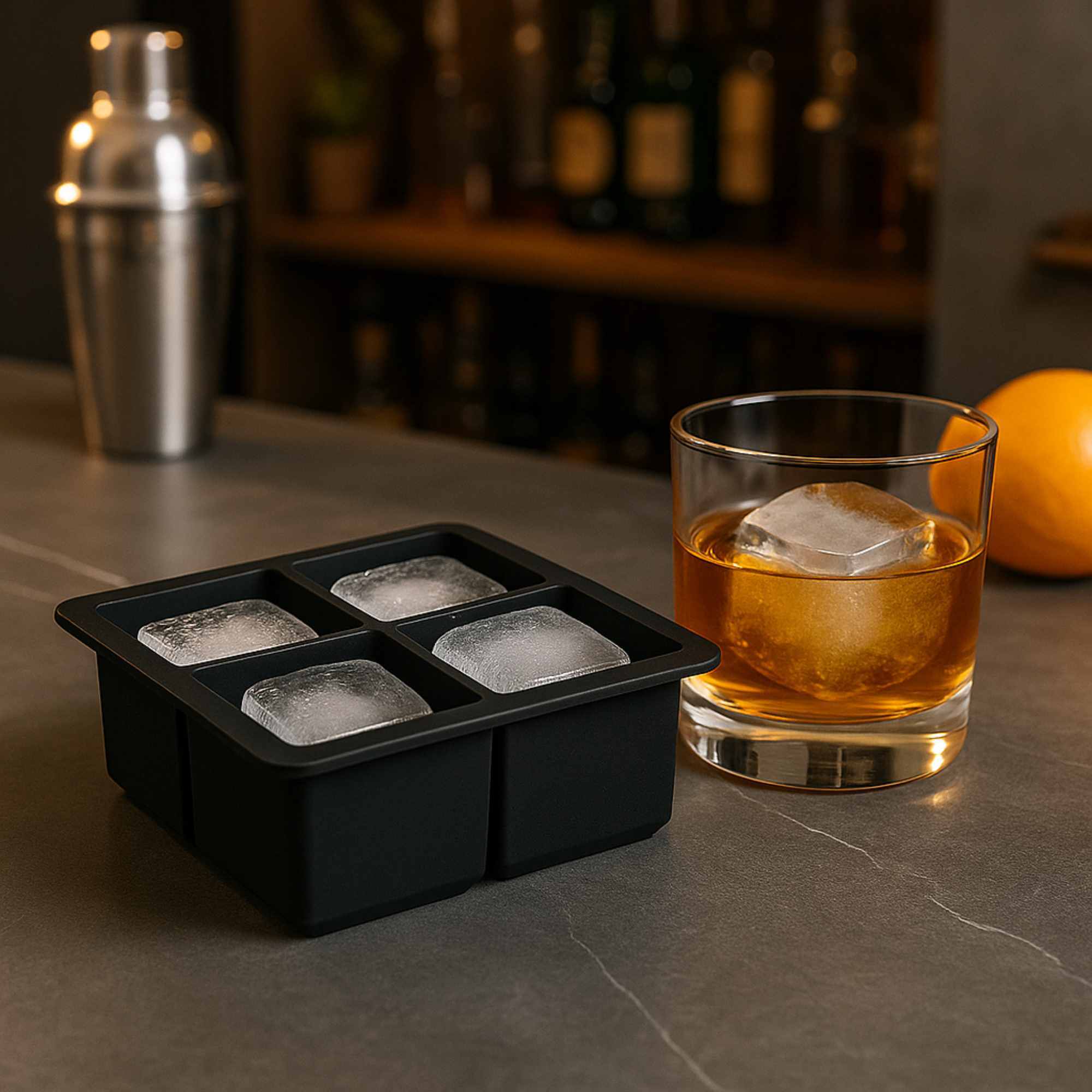 Bandeja de cubitos de hielo gris de tpe para bebidas frías capacidad para 4 cubitos 16x16x6cm