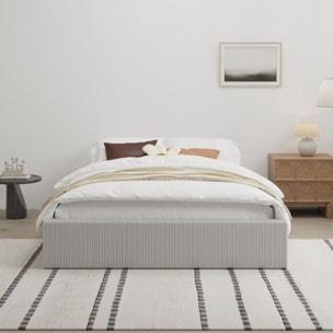 Lit avec coffre de rangement 160x200cm velours côtelé gris FRESNO