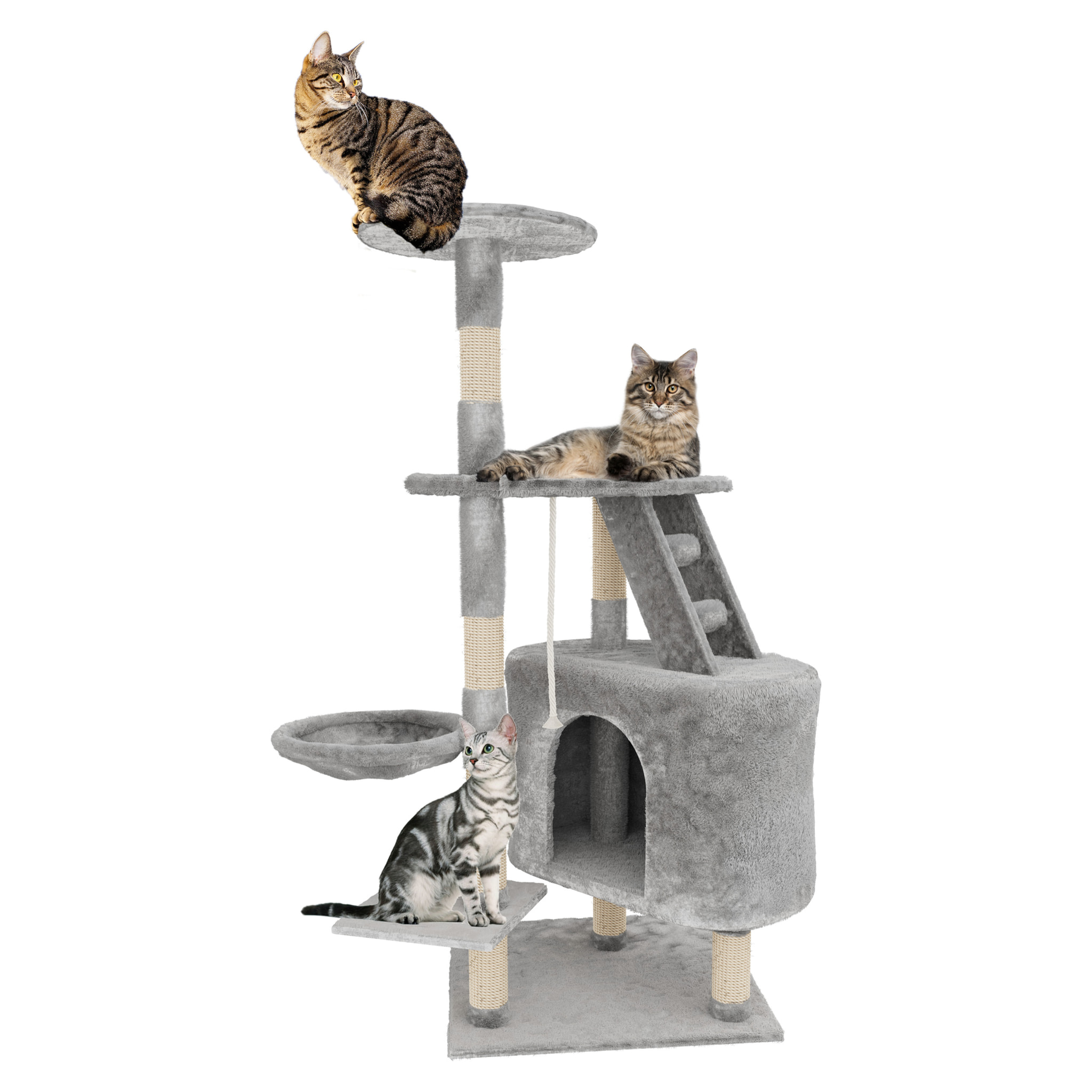 Albero per Gatto con Graffiatoio Cuccia Giocattolo Gatti Parco Giochi Tiragraffi in Sisal Naturale 120 x 55 x 40 Cm (Colore Grigio Figaro 30058)
