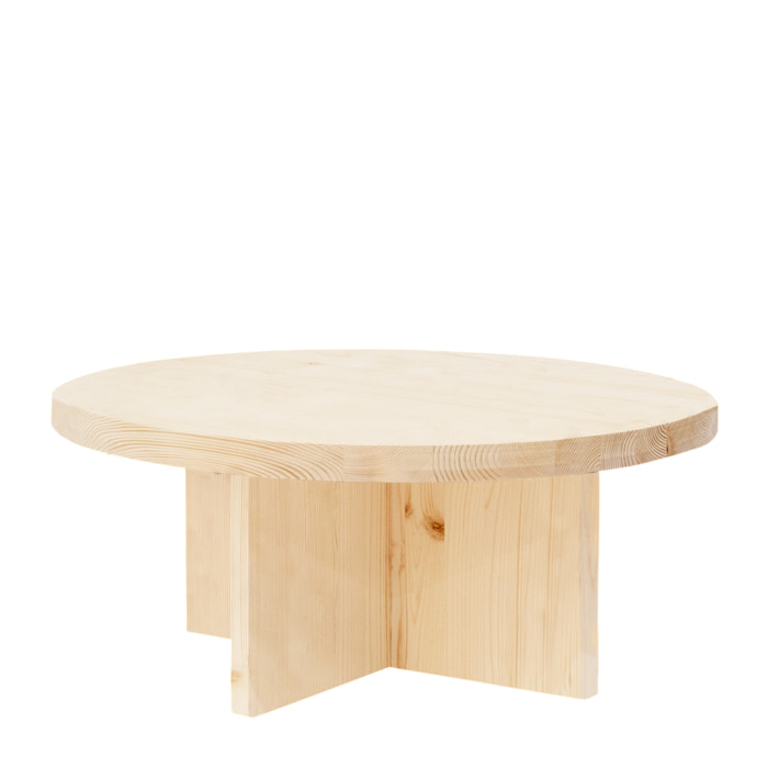 Mesa de centro redonda de madera maciza acabado natural de varias medidas