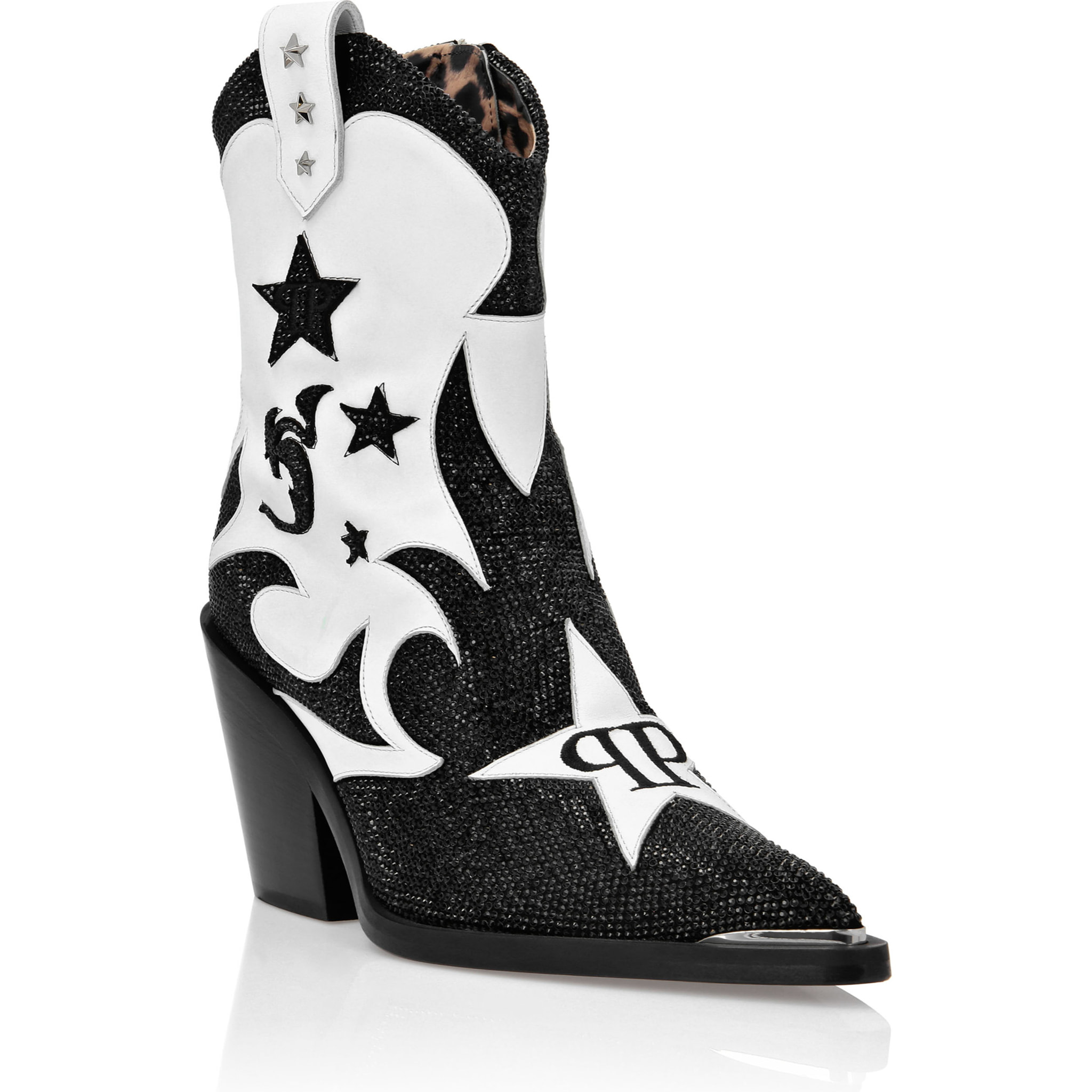 PHILIPP PLEIN Strass Cow Boy Boots Mid Heels Mid Stars