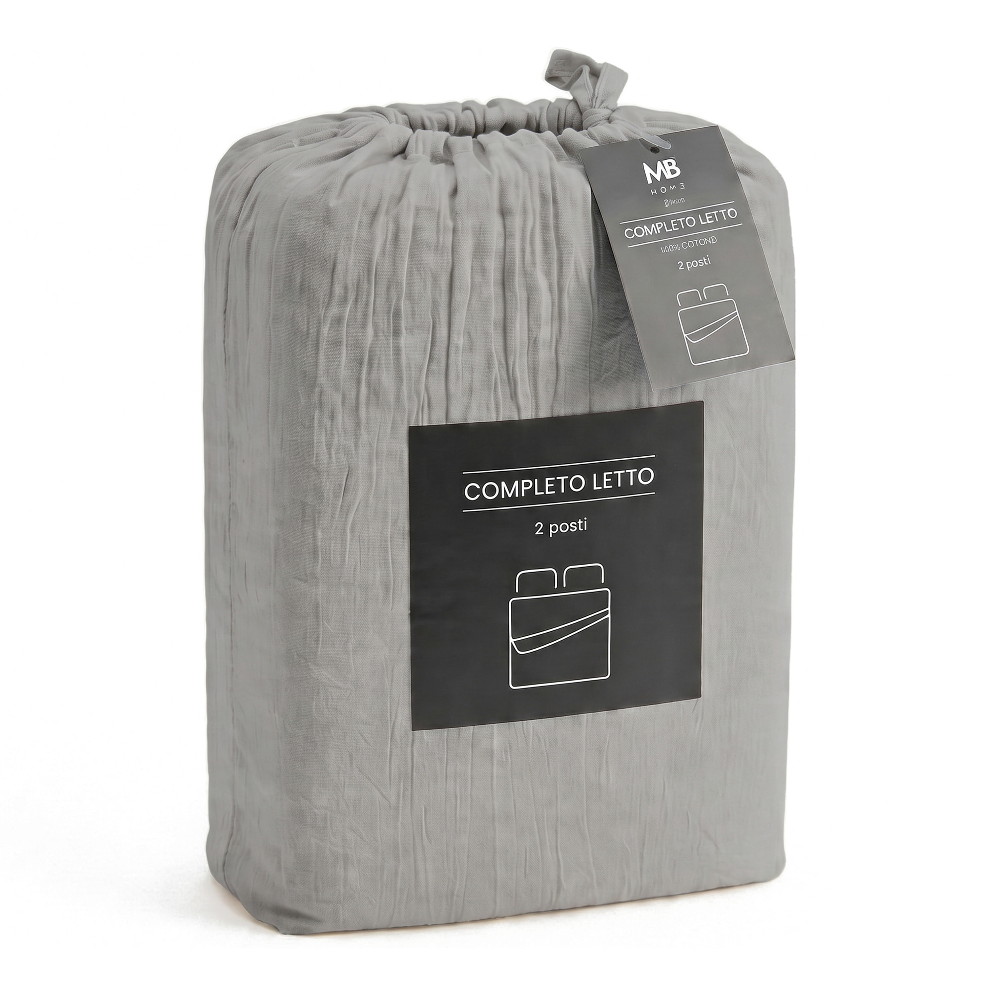 COMPLETO LETTO WATER WASHED, 100% Microfibra, No Stiro - GRIGIO CHIARO