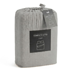 COMPLETO LETTO WATER WASHED, 100% Microfibra, No Stiro - GRIGIO CHIARO