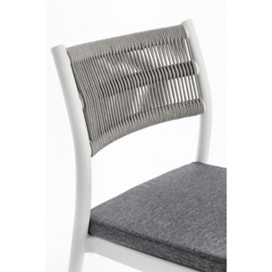 Set di 4 sedie ALVIN in polipropilene bianco e corda intrecciata grigio chiaro, impilabili