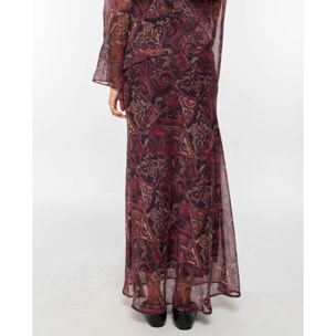 Falda larga al biés en gasa estilo boho.