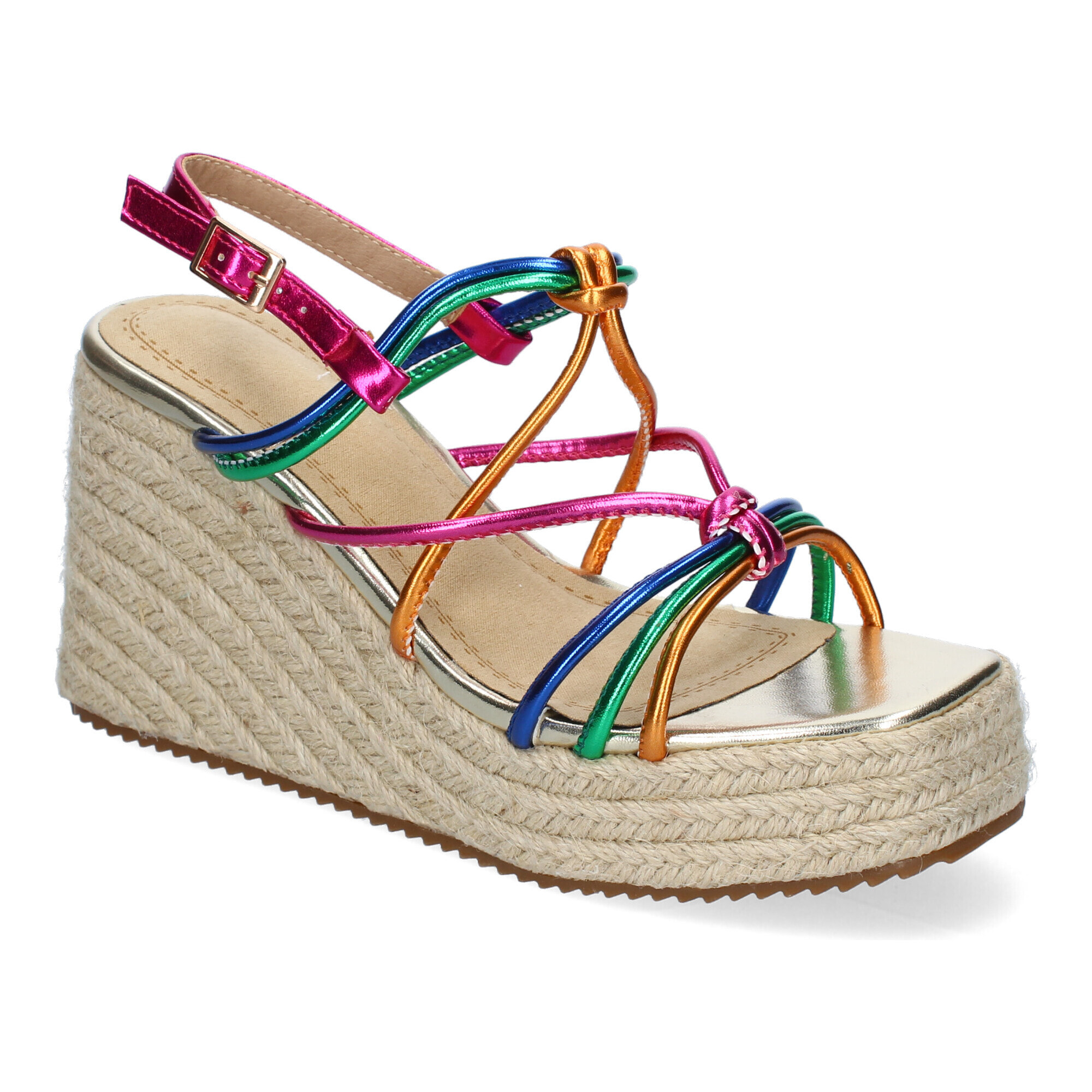 Sandalias de Cuña de Yute, para Mujer con Adornos Cruzados y Hebilla Ajustable