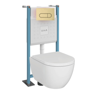 Pack WC suspendu sans bride M60 VortexFlush Round + abattant frein de chute + Bâti support autoportant + Plaque Or brossé