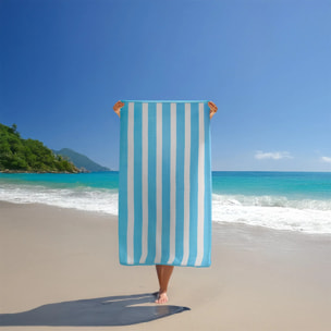 Serviette de plage éponge velours Jacquard - Bahia Bleu Turquoise - 100x175cm - 470g/m²