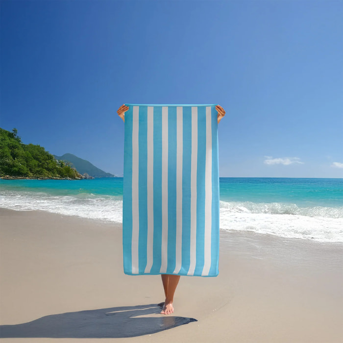 Serviette de plage éponge velours Jacquard - Bahia Bleu Turquoise - 100x175cm - 470g/m²