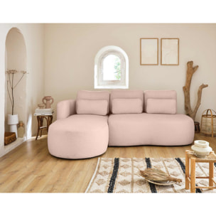Mahina - canapé d'angle gauche - 4 places - convertible avec coffre - en tissu bouclette - Rose