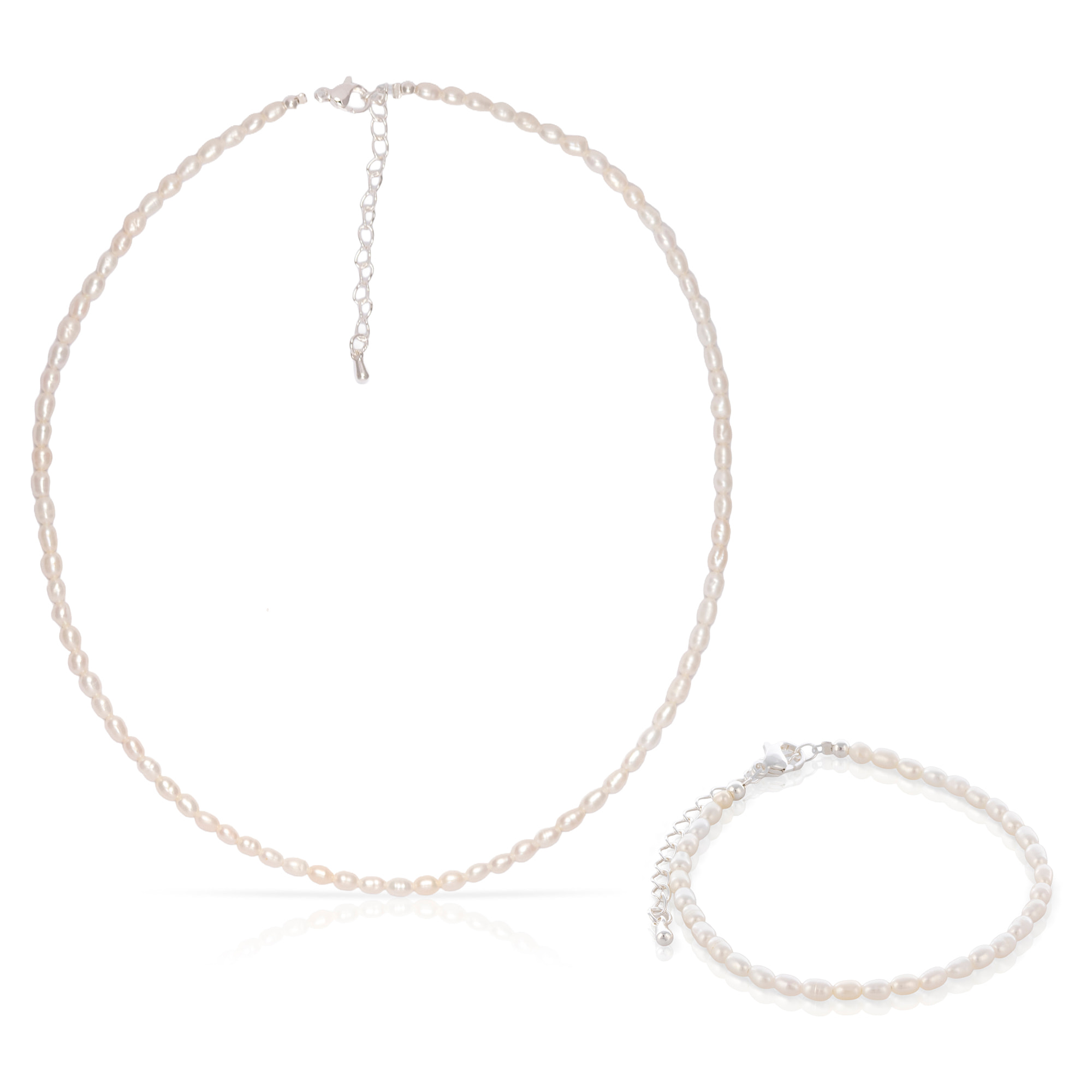 Pax Set de pulsera y collar a juego, de perlas naturales con diseño gota de agua.