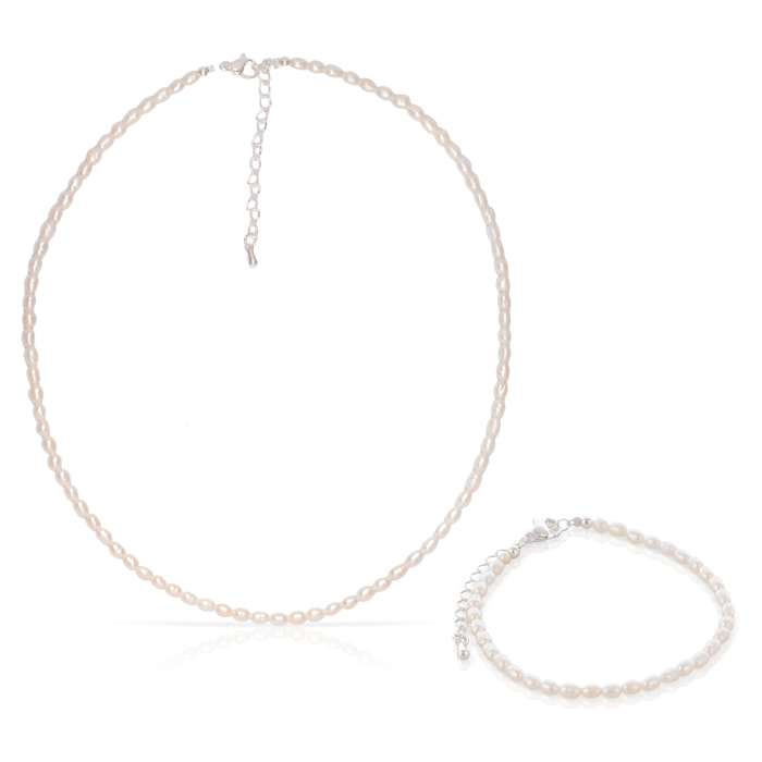 Pax Set de pulsera y collar a juego, de perlas naturales con diseño gota de agua.
